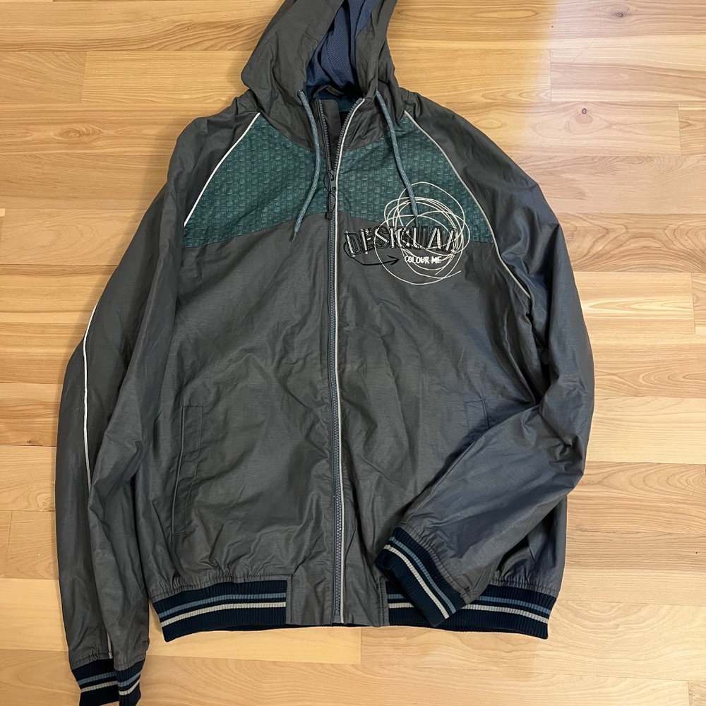 Desigual Colour Me Full Zip Jacket w/ Hood Men’s XLARGE Gray Green